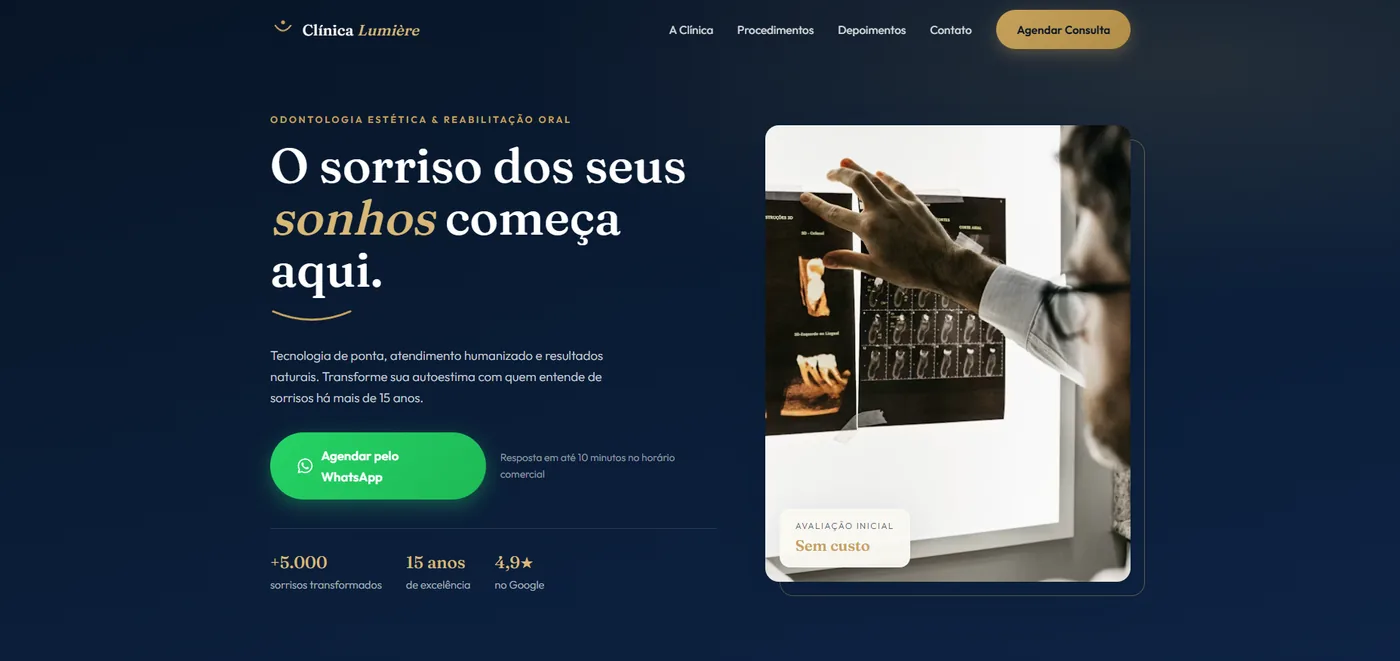 Landing page da Clínica Lumière — odontologia estética